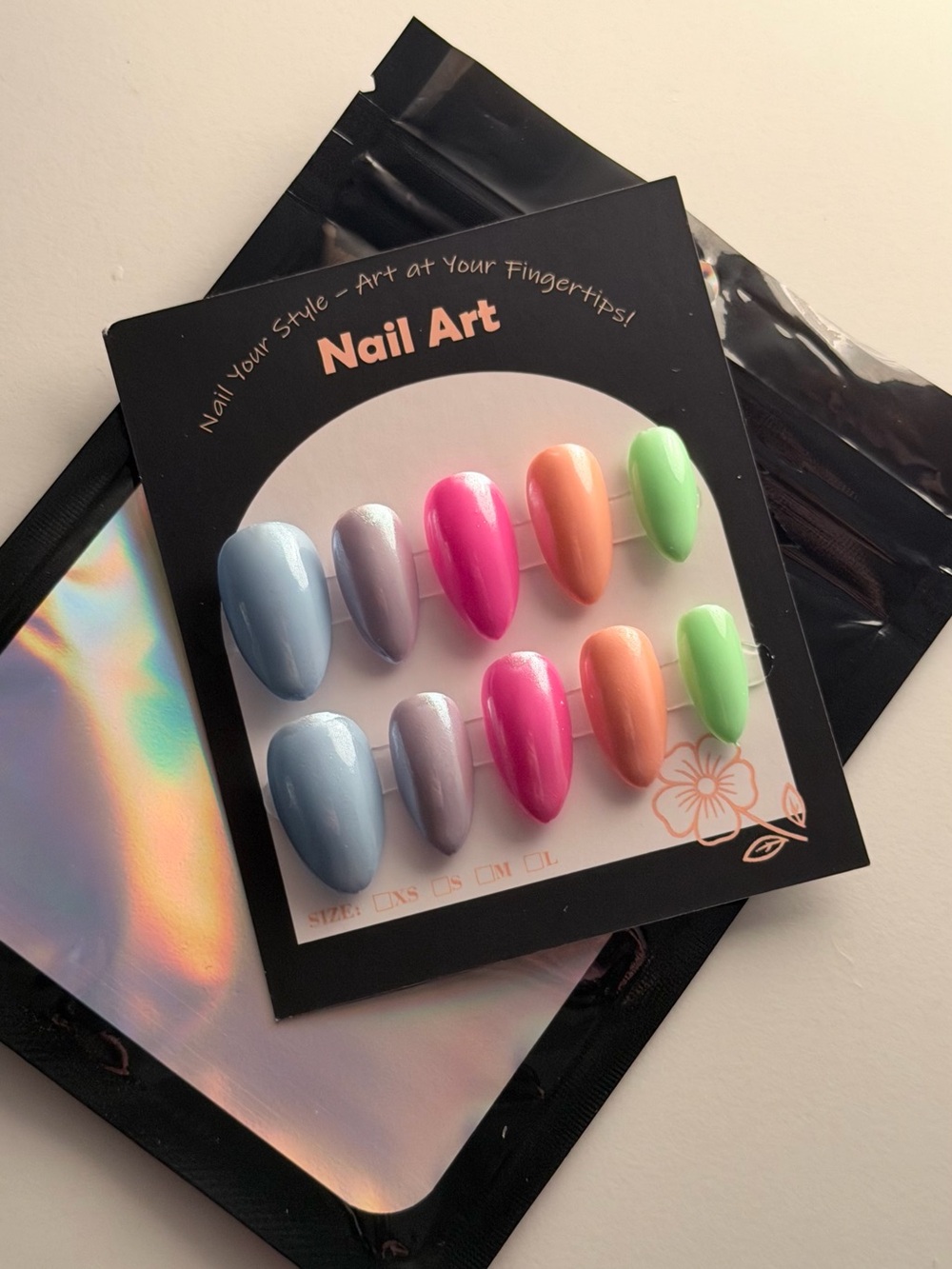 Nail Art Press-On Set in Pastel Multi-Color